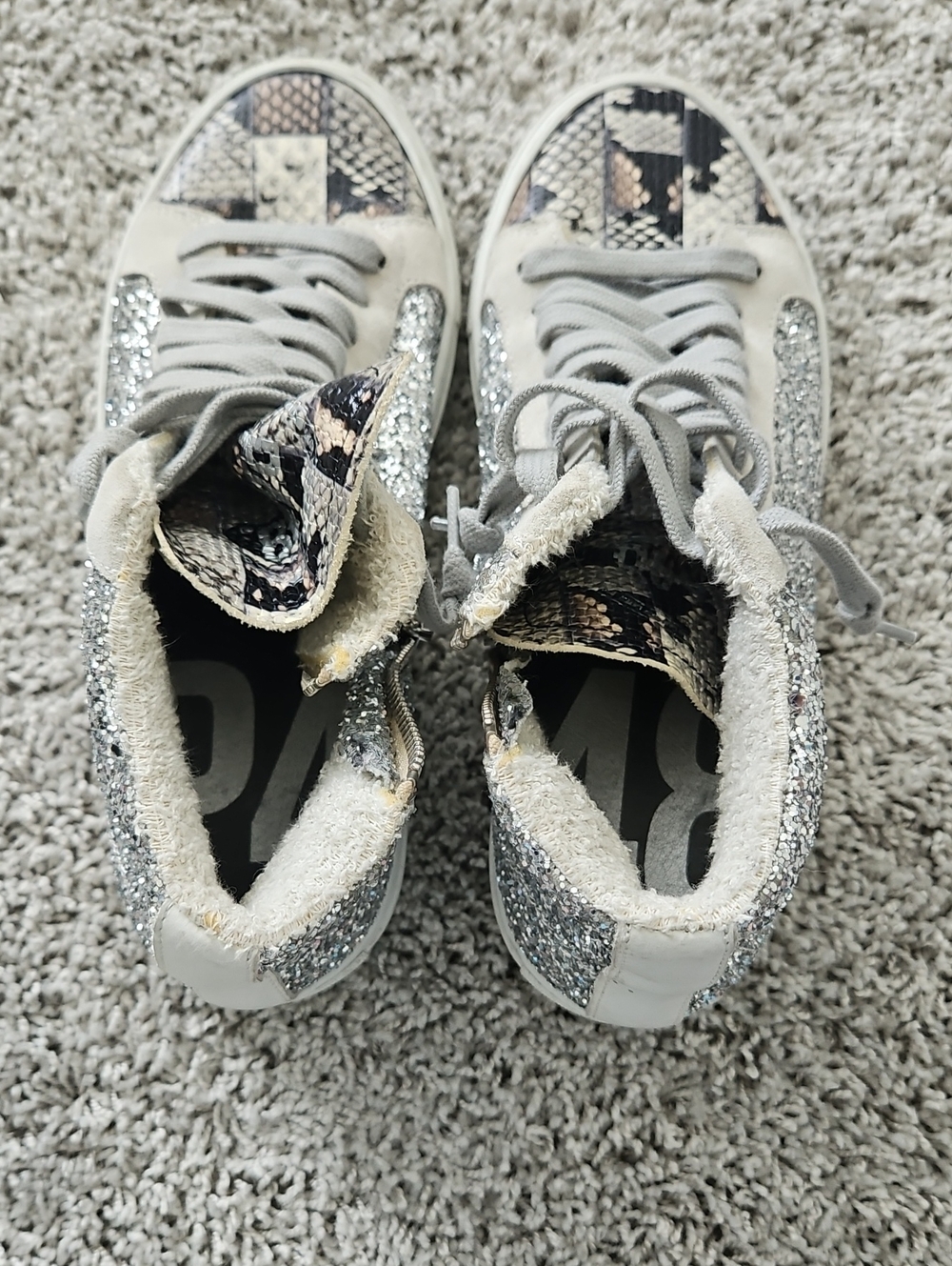 Silver Glitter & Snake Print High Top Sneakers P48